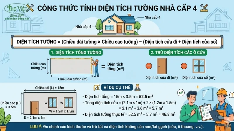 Công thức tính diện tích tường nhà cấp 4