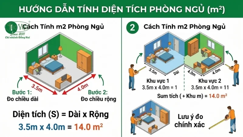Tính m2 phòng ngủ