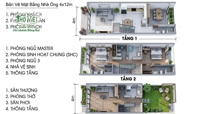 50+ mẫu nhà ống 3 tầng 4x12m đẹp và tiện nghi 3 Bản vẽ mặt bằng nhà ống 3 tầng 4x12m