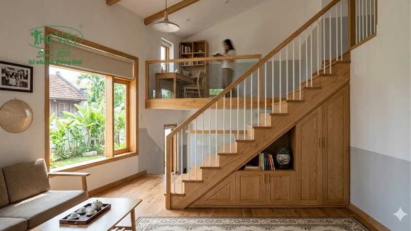 mẫu cầu thang nhà cấp 4 gác lửng đẹp