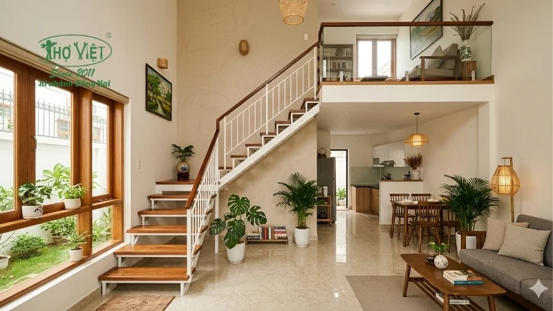 mẫu cầu thang nhà cấp 4 gác lửng đẹp