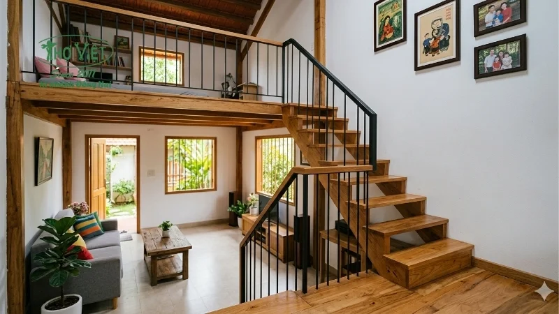 mẫu cầu thang nhà cấp 4 gác lửng đẹp