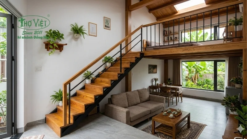 mẫu cầu thang nhà cấp 4 gác lửng đẹp