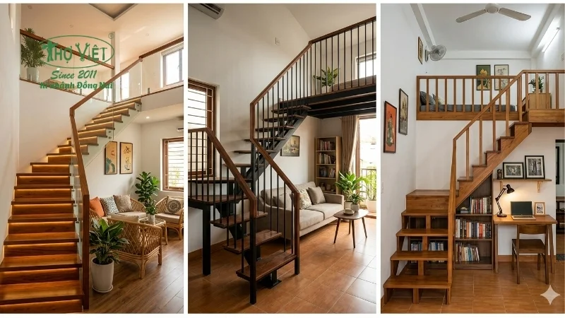 mẫu cầu thang nhà cấp 4 gác lửng đẹp