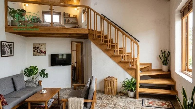 mẫu cầu thang nhà cấp 4 gác lửng đẹp
