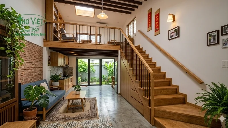 mẫu cầu thang nhà cấp 4 gác lửng đẹp