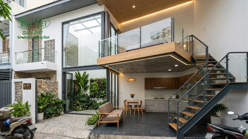 mẫu cầu thang nhà cấp 4 gác lửng đẹp