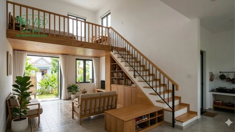 mẫu cầu thang nhà cấp 4 gác lửng đẹp