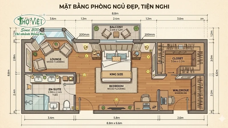 mẫu mặt bằng phòng ngủ đúng tiêu chuẩn