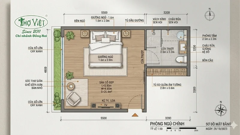 mẫu mặt bằng phòng ngủ đúng tiêu chuẩn