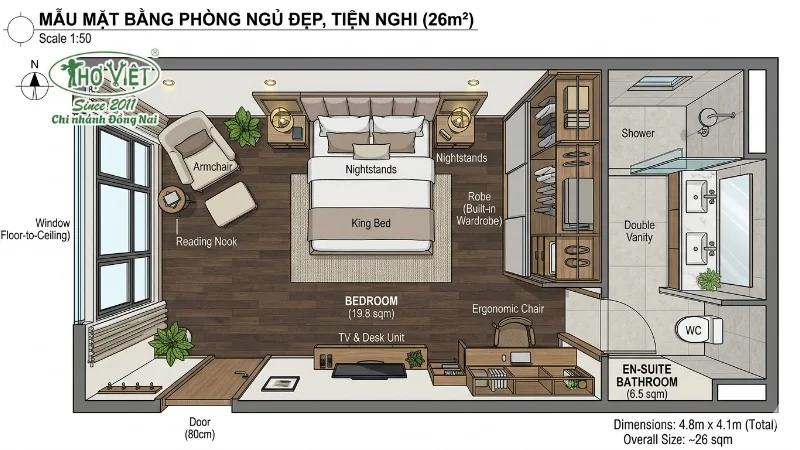 mẫu mặt bằng phòng ngủ đúng tiêu chuẩn