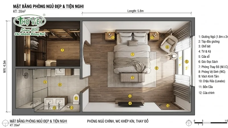 mẫu mặt bằng phòng ngủ đúng tiêu chuẩn