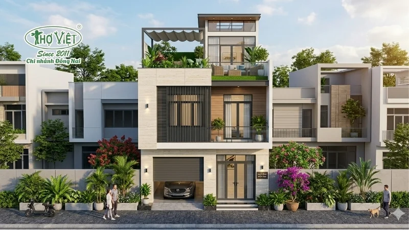 mẫu nhà 2 tầng 1 tum đẹp hiện nay