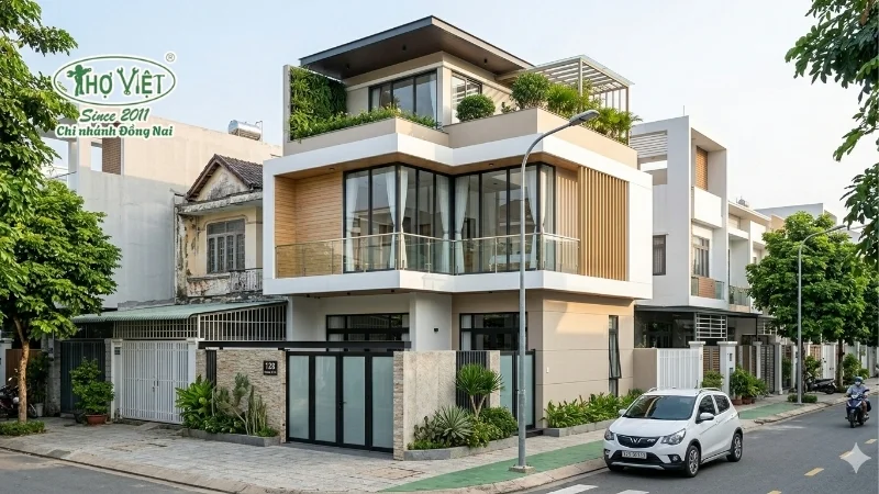 mẫu nhà 2 tầng 1 tum đẹp hiện nay