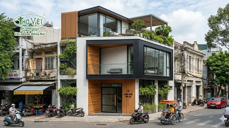 mẫu nhà 2 tầng 1 tum đẹp hiện nay