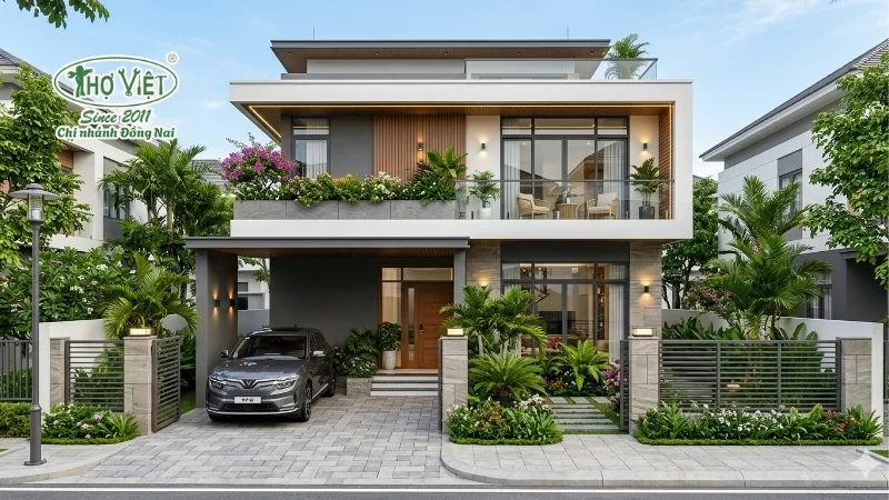 mẫu nhà mặt tiền 7m 2 tầng đẹp xu hướng
