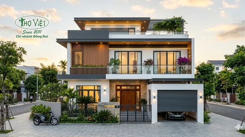mẫu nhà 2 tầng mặt tiền 8m hiện đại đẹp tiện nghi