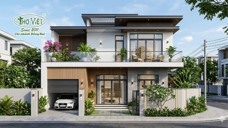 mẫu nhà 2 tầng mặt tiền 8m hiện đại đẹp tiện nghi