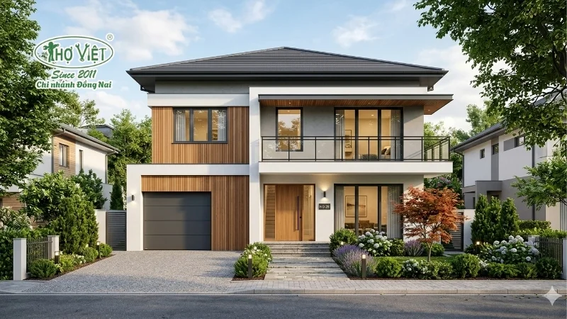 mẫu nhà 2 tầng mặt tiền 8m hiện đại đẹp tiện nghi