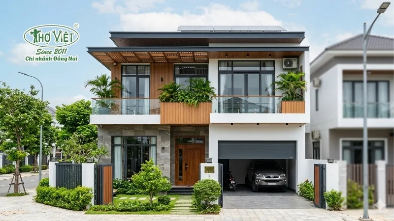 mẫu nhà 2 tầng mặt tiền 8m hiện đại đẹp tiện nghi