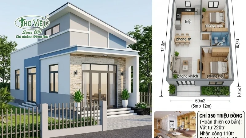 mẫu nhà cấp 4 giá 350 triệu đáng xây