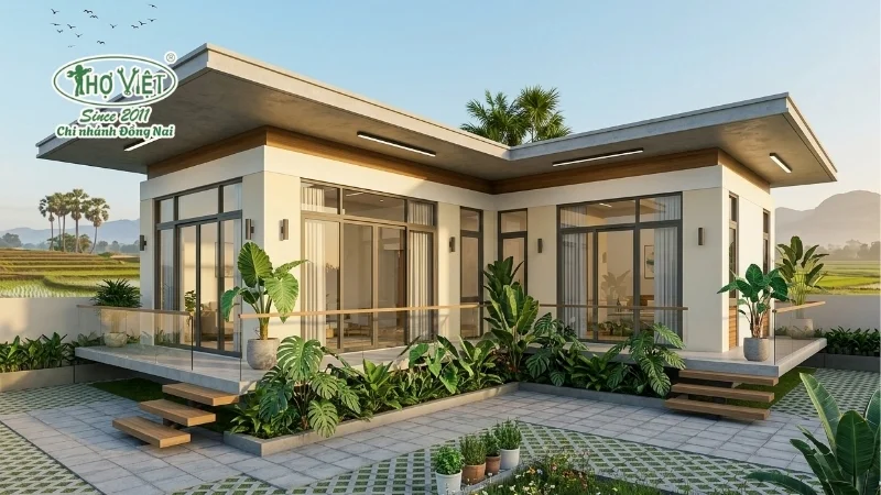 mẫu nhà chữ l 1 tầng đẹp ở nông thôn đẹp