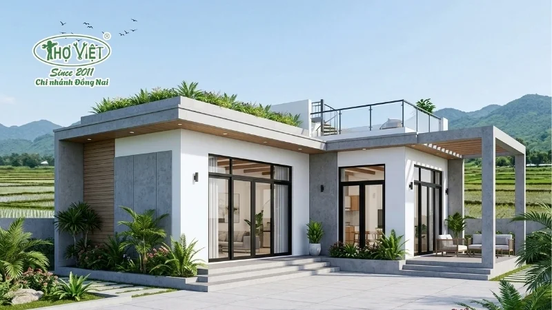 mẫu nhà chữ l 1 tầng đẹp ở nông thôn đẹp