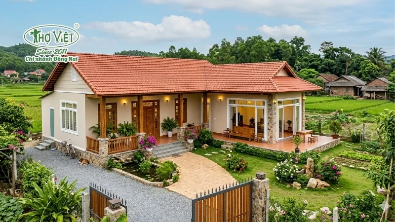 mẫu nhà chữ l 1 tầng đẹp ở nông thôn đẹp