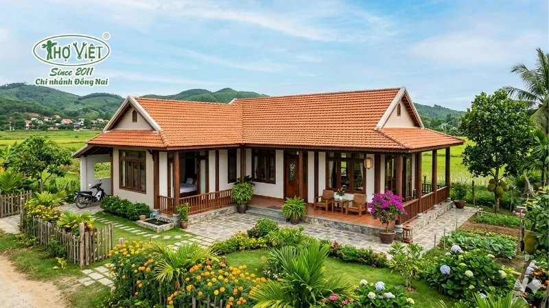 mẫu nhà chữ l 1 tầng đẹp ở nông thôn đẹp