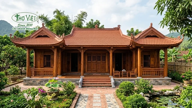 mẫu nhà gỗ 3 gian đẹp chuẩn kiến trúc Việt