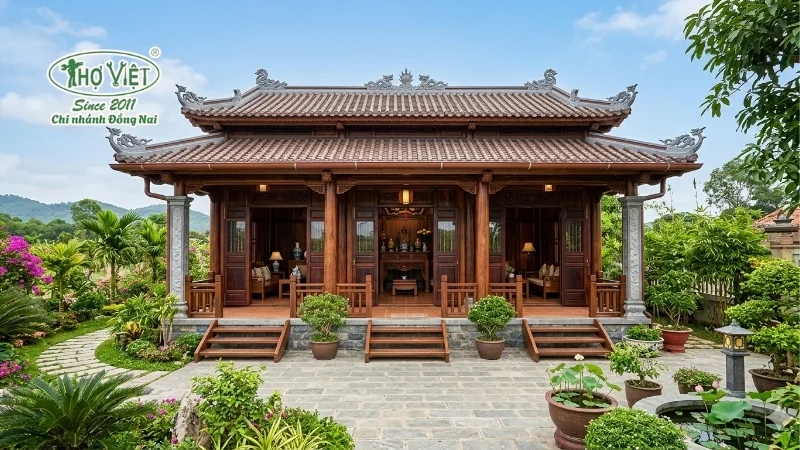 mẫu nhà gỗ 3 gian đẹp chuẩn kiến trúc Việt