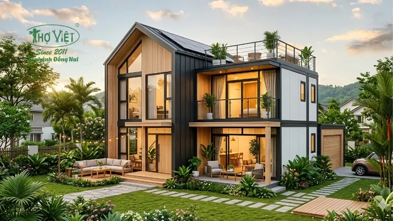 mẫu nhà lắp ghép 2 tầng đẹp phổ biến