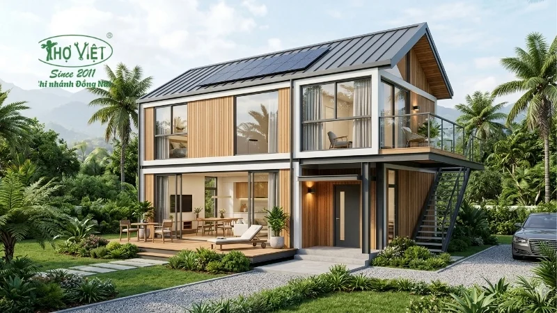 mẫu nhà lắp ghép 2 tầng đẹp phổ biến