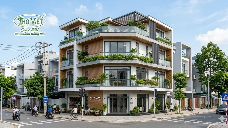 mẫu nhà lô góc 2 mặt tiền 3 tầng sang trọng