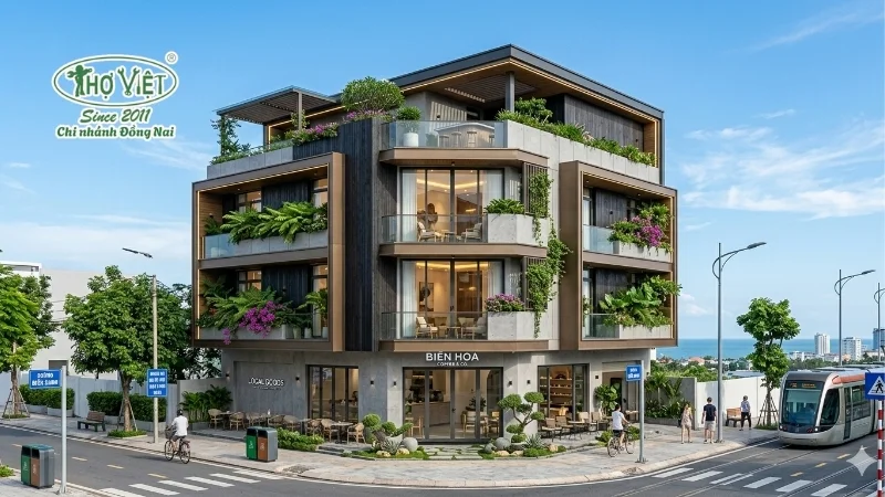 mẫu nhà lô góc 2 mặt tiền 3 tầng sang trọng
