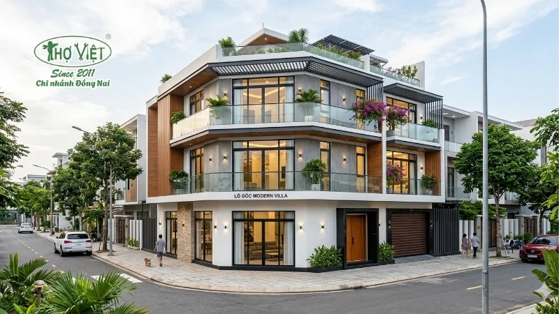 mẫu nhà lô góc 2 mặt tiền 3 tầng sang trọng