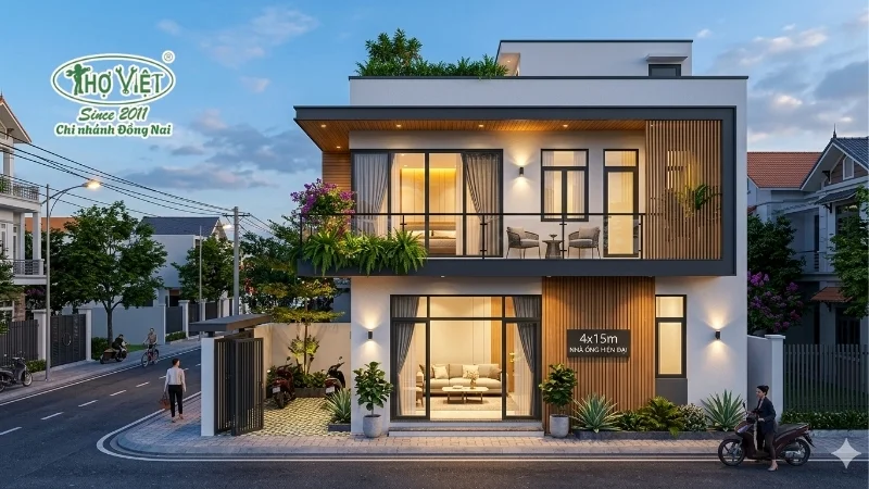 mẫu nhà ống 2 tầng 4x15m có 3 phòng ngủ đẹp mê ly