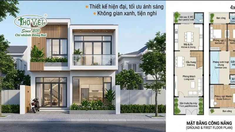 mẫu nhà ống 2 tầng 4x15m có 3 phòng ngủ đẹp mê ly