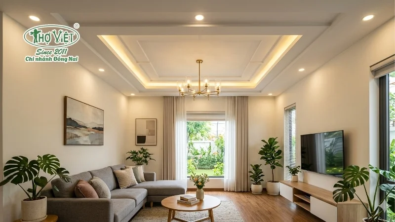 50+ mẫu trần thạch cao phòng khách nhà cấp 4 4 Mẫu trần thạch cao phòng khách nhà cấp 4 hiện đại