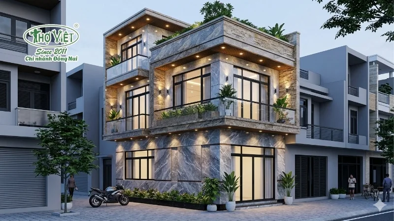 Mẫu ốp đá mặt tiền nhà ống đẹp theo phong cách