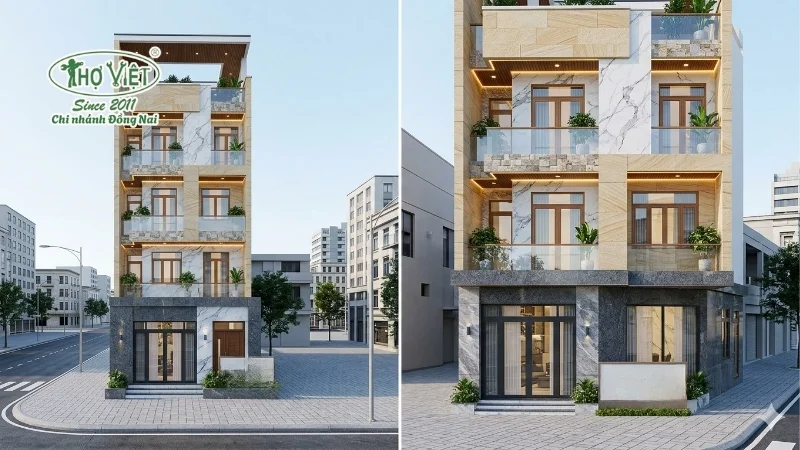 Mẫu ốp đá mặt tiền nhà ống đẹp theo phong cách
