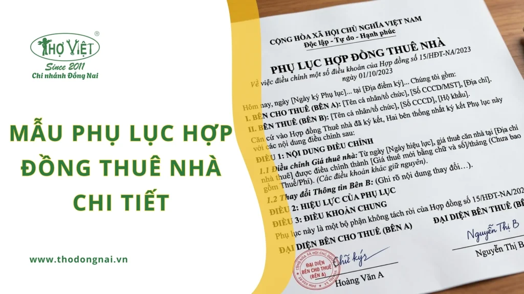 Mẫu phụ lục hợp đồng thuê nhà chi tiết