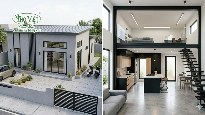 Nhà 1 trệt 1 lửng mái bằng