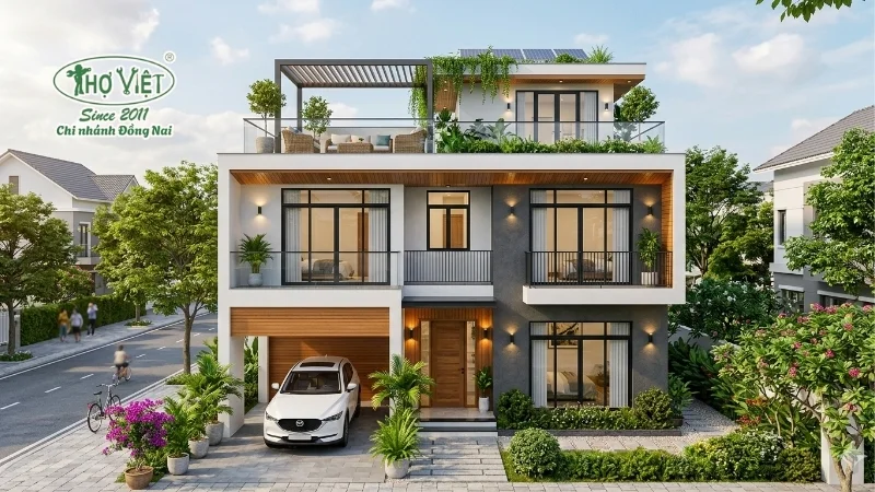 Nhà 2 tầng 1 tum mái bằng