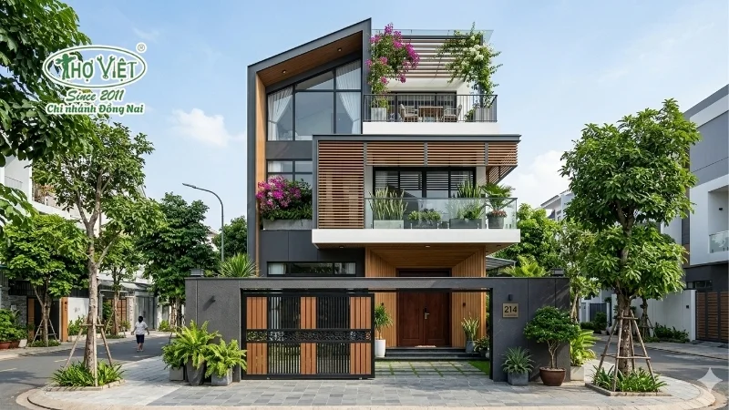50+ mẫu nhà phố đẹp 3 tầng đẹp mê ly 4 Mái lệch độc đáo
