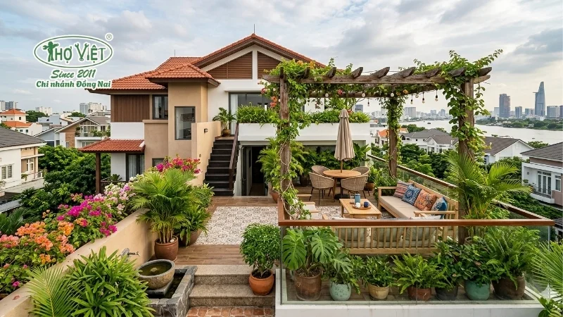 Mẫu nhà có sân thượng đẹp thiết kế ấn tượng