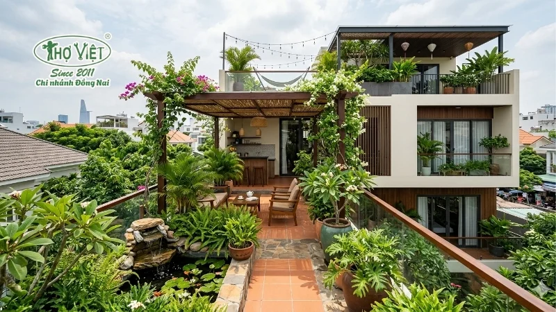 Mẫu nhà có sân thượng đẹp thiết kế ấn tượng