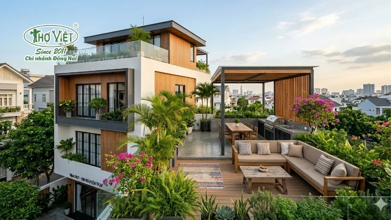 Mẫu nhà có sân thượng đẹp thiết kế ấn tượng