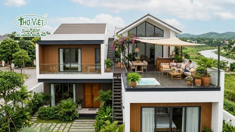 Mẫu nhà có sân thượng đẹp thiết kế ấn tượng