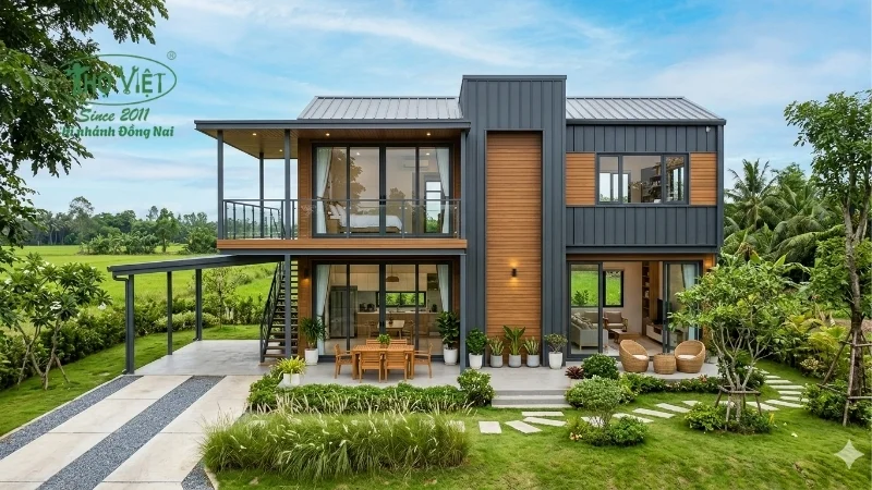 Nhà lắp ghép 2 tầng kết hợp sân vườn